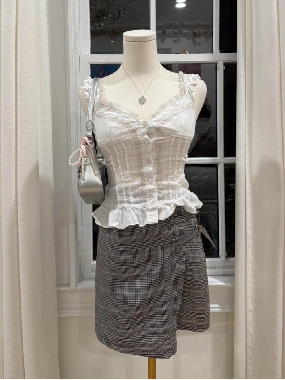 Plaid Mini Wrap Skirt in Gray - Versatile Women's Skirt